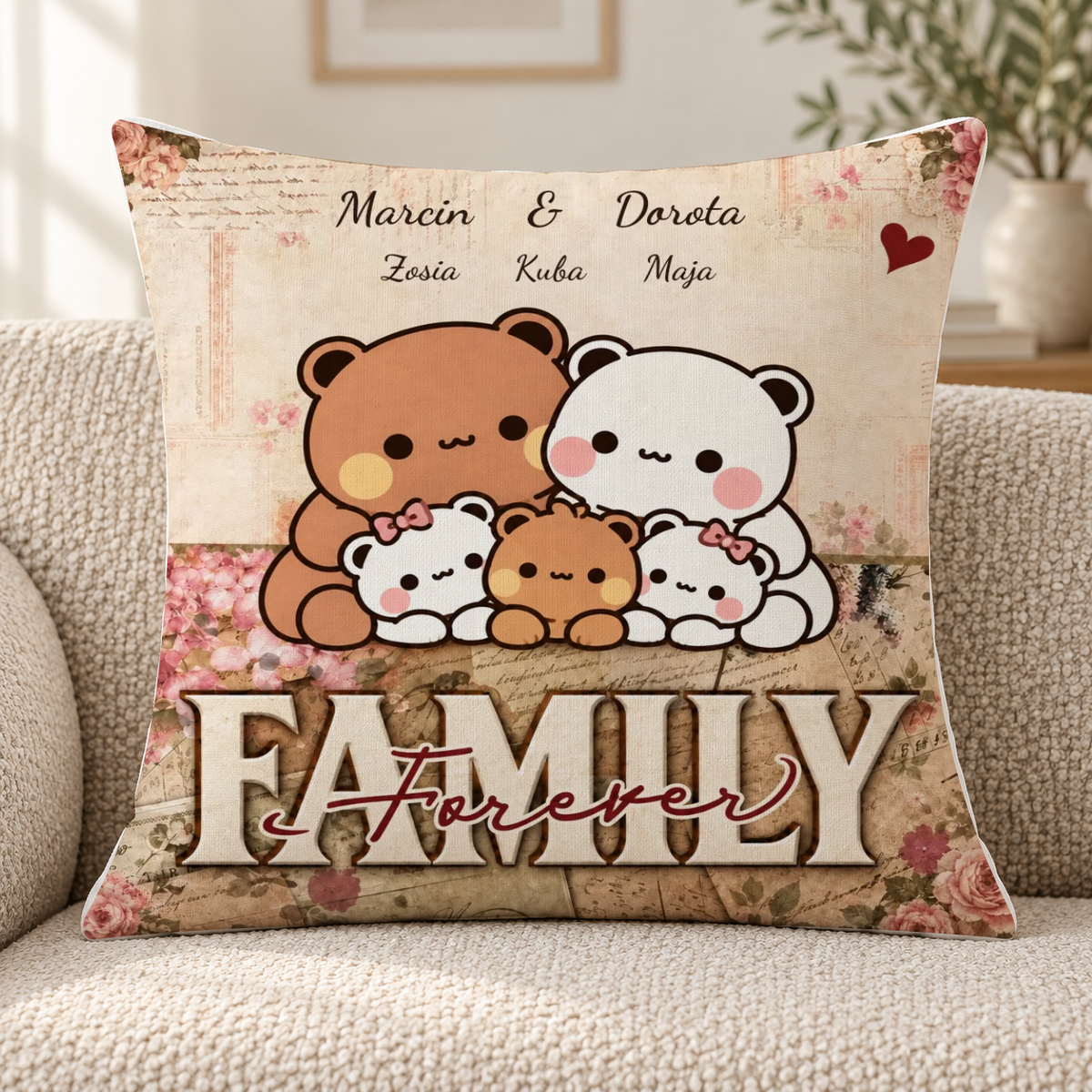 Poduszka personalizowana dla rodziny z misiami #374837 — mockup cmuea50ex001rmr0hw2k27d8b