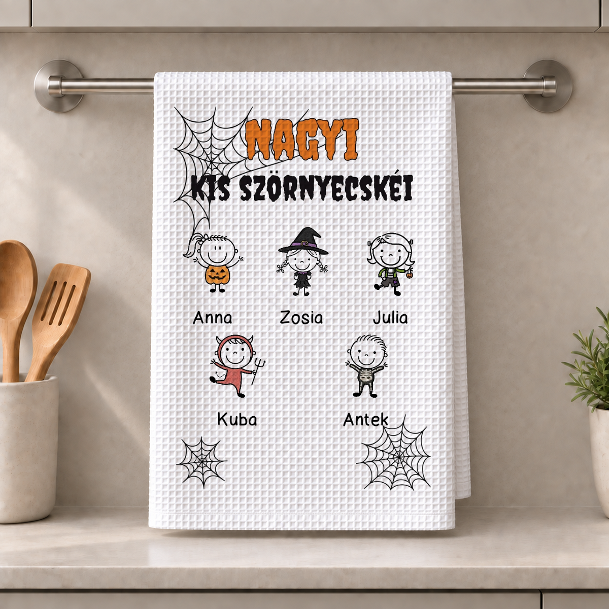 Konyharuha (törlőkendő) – Anyuka/Nagymama kis szörnyecskéi – Személyre szabott halloweeni ajándék #163622
